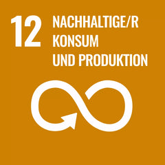 SDG, Nachhaltig Konsum und Produktion, dunkel Ocker, weißes Unendlich Zeichen.