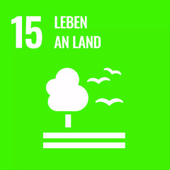 SDG, Leben an Land, neon Gruen, weißes Baum, Vogel Icon.